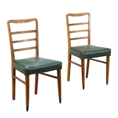 Vintage Chairs B 1950s Beech Wood Padding Springs Leatherette