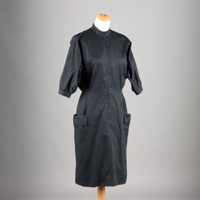 Vintage Dress Max Mara 1990s Size 10 Black Cotton Longuette