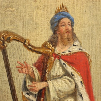 Gemalt mit König David, der L0apos spielt, und König David, der Harfe spielt