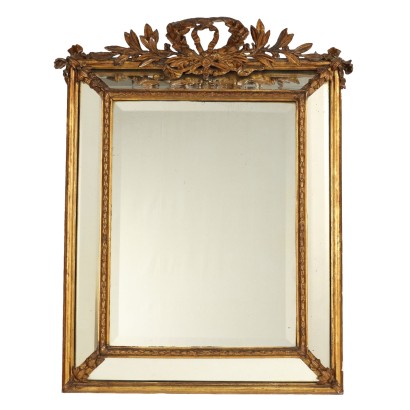 Ancient Neoclassical Style Mirror Early '900 Gilded and Carved Wood