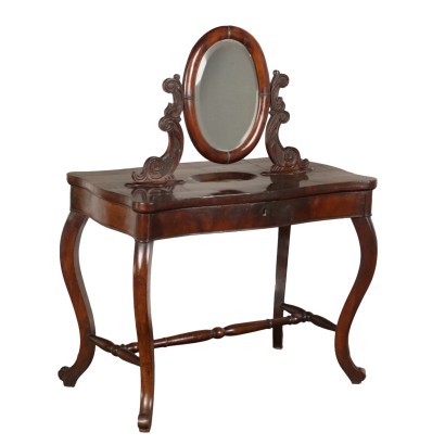 Ancient Vanity Table Louis Philippe Mid '800 Walnut Pedule Veneer