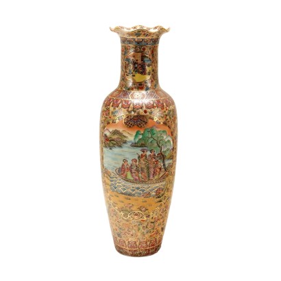 Vase de 1990 Porcelaine en Style Satsuma en Forme de Balustre