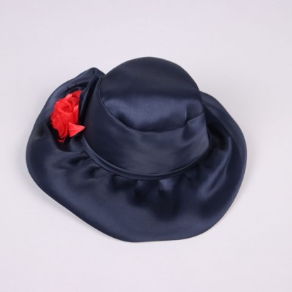 Vintage Blue Hat Size 6,5 1950s-60s Dark Blue Fabric Flower