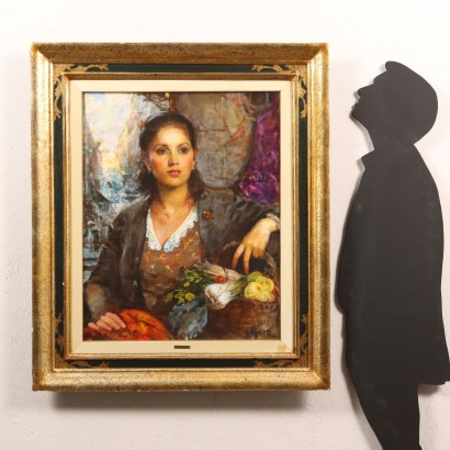 Peinture de Giacomo Moretti, Jeune femme avec un panier de légumes, Giacomo Moretti, Giacomo Moretti, Giacomo Moretti, Giacomo Moretti, Giacomo Moretti