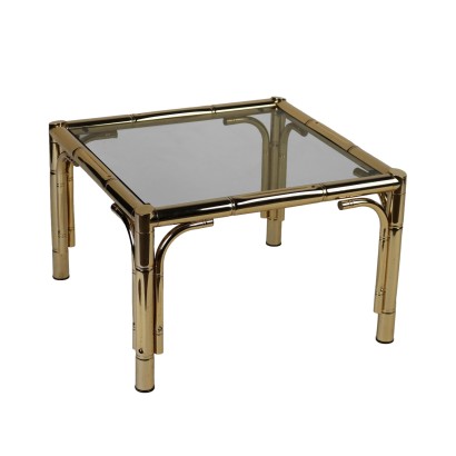 Vintage Coffee Table from the 1980s Brass Structure Glass Top