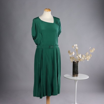 Robe Fourreau Vintage Taille M/L Années 60-70 Pure Soie Vert Bouteille
