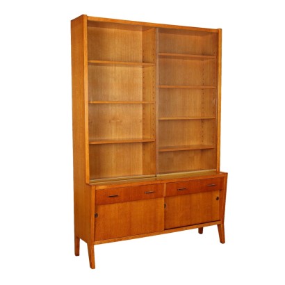 Vintage Bookcase from the 1950s Oak Veneered Wood Glass