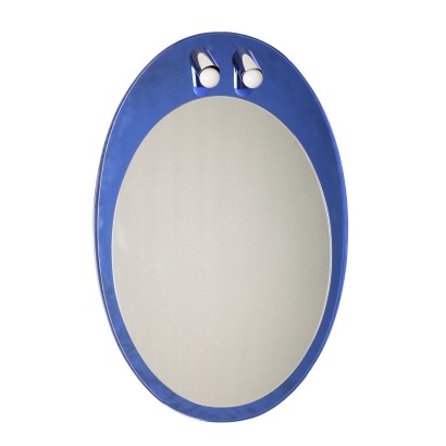 Miroir Vintage à Mur des Années 60-70 Verre Miroir Blanc et Bleu