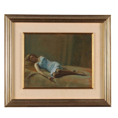 Ancient Painting '900 E. Giacobbi Lying Woman Oil on Hardboard