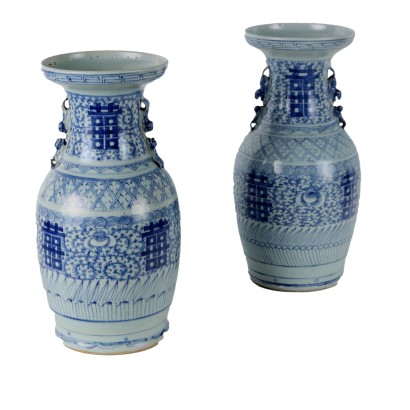 Vases Anciennes à Balustre Première Moitié du '900 Porcelaine Peinte