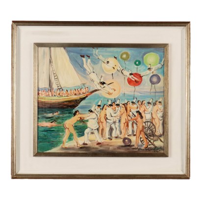 Zeitgenössisches Gemälde Die Landung der Sirenen Öl auf Leinwand