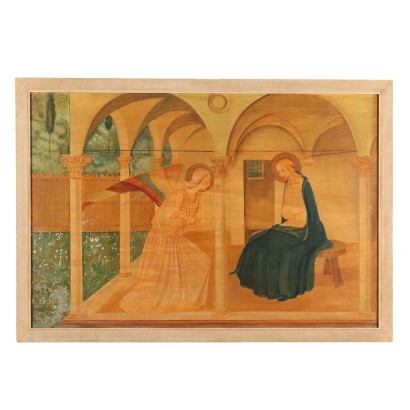 Ancient Painting '900 The Announcement Beato Angelico Oil on Plywood