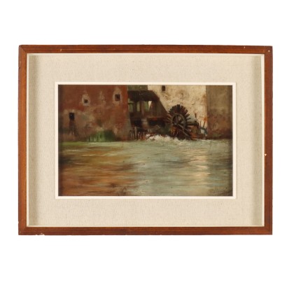 Antikes Gemälde '900 Stefano Bersani Blick aus der Mill