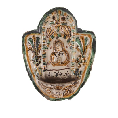 Holy water stoup in majolica ceramic Manif