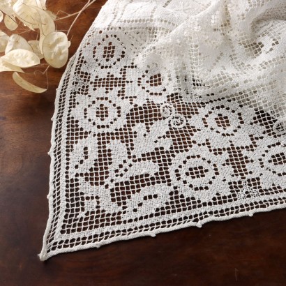 Ancient Table Cloth '900 Embroidered Cotton White Filet