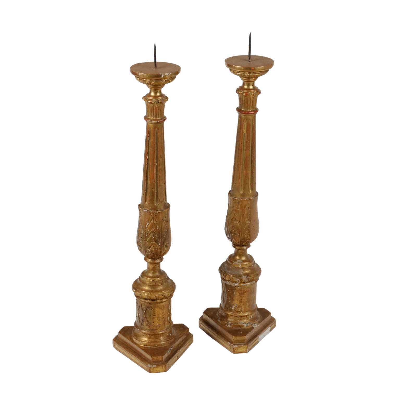 Pair of Vintage Brass Champleve Candle Holders with Floral & Leaf