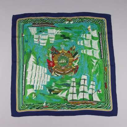 Vintage Hermès Scarf 1880 H. F. Smith Sailor 1990s Silk with Ships
