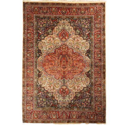 Vintage Tabriz Carpet India Wool Silk Thin Knot Handmade