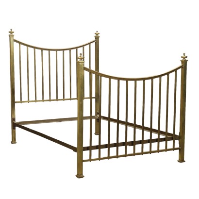 Ancient Double Bed Early '900 Brass Neoclassical Pinnacles