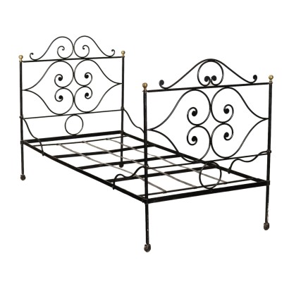 Ancient Single Bed Early XIX Century Wrought Iron Gilded Decorations