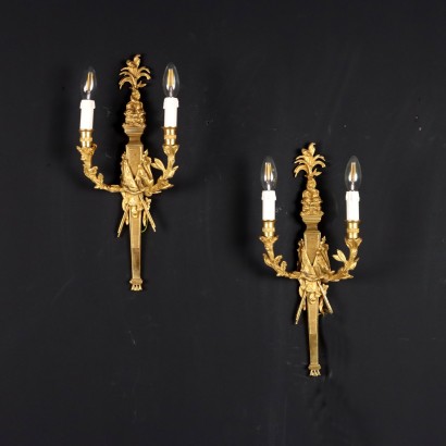 Pair of Wall Lamps Neoclassical Style XX Century Antiques Chandeliers