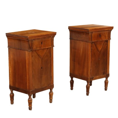 Pair of Bedside Tables Charles X Walnut Northern Italy XIX Century