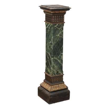 Ancient Column Painted Wood Green Marble Italy XX Century