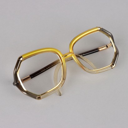 Ted Lapidus Gelbe und Graue Brille Kunststoff Vintage Kleidung