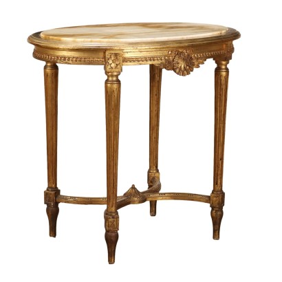 Table Basse Ovale en Style Néoclassique Onyx Marbre Italie XXe Siècle