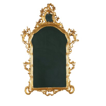 Rococo Style Mirror Gilded and Carved Wood Italy XIX Century