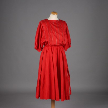 Vintage Rotes Kleid aus Baumwolle Gr. S/M der 70er Jahre