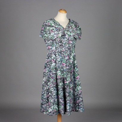 Vintage Kleid der 1950er mit Blumenmuster Gr. L aus Seide