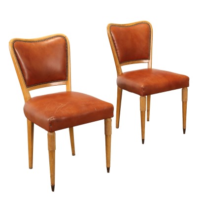 Paar Stühle aus Buchenholz Leder Italien der 50er-60er Jahre