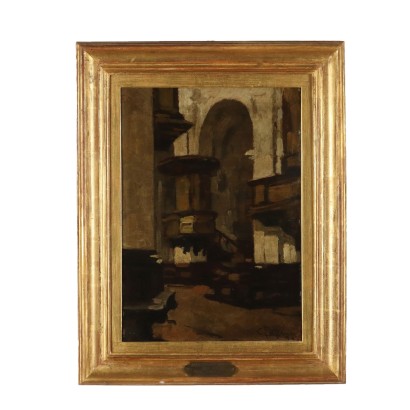 Tableau Achille Cattaneo Interieur de l' Église San Marco Milan 1920