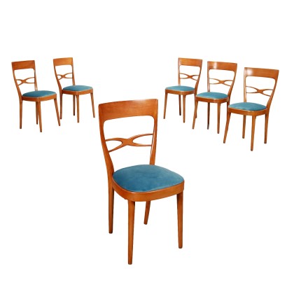 Gruppe aus 6 Stühlen Buchenholz Italien der 50er Jahre