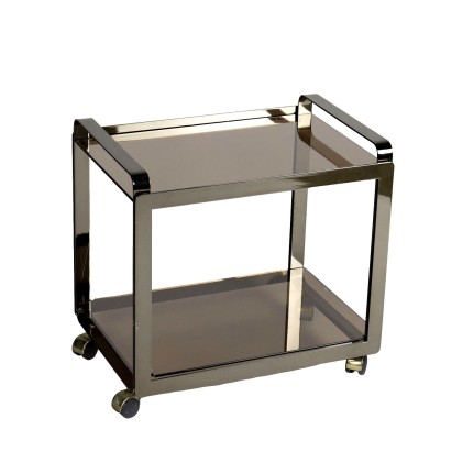 Service Trolley from the 70s-80s Aluminium Smoked Glass Modernism