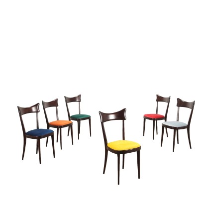 Group of 6 Chairs Beech Velvet Italy 1950s-1960s