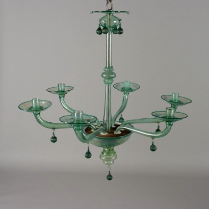 Chandelier Murano Glass Iridescent Green Italy Mid '900