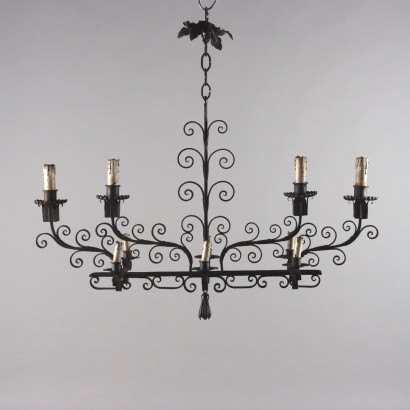 Ancient Chandelier Wrought Iron Italy Early XX Century