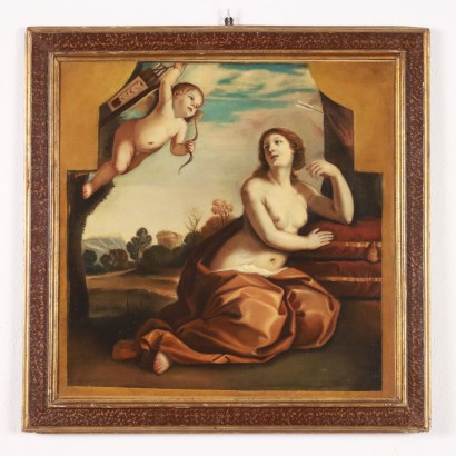 Painting with Venus and Cupid Oil on Canvas '700 Art Ancient Painting