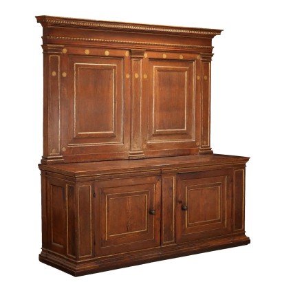 Ancient Cupboard with Étagère Walnut Italy XVII Century