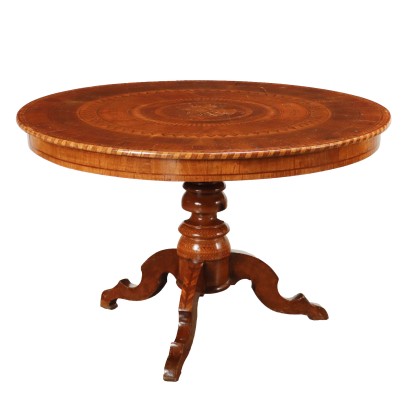 Antiker Runder Tisch mit Intarsien Rolo Zweite Mitte des XIX Jhs