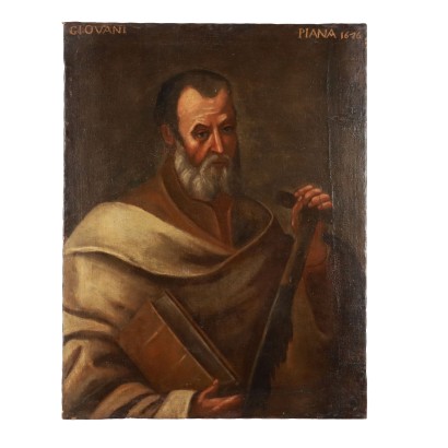 Ancient Painting Portrait of Saint Simon Oil on Canvas Italy 1616