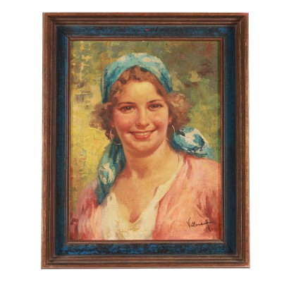 Portrait d'une Jeune Femme A. Vallone Huile sur Toile XXe Siècle