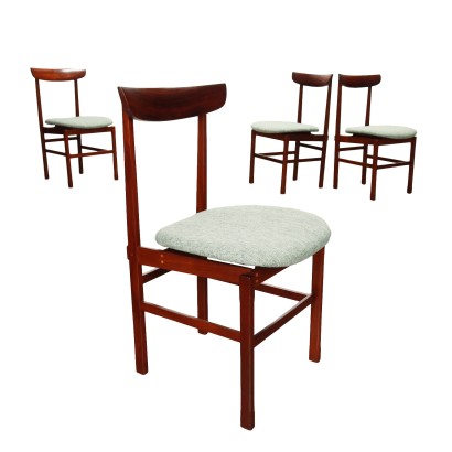 Group of 4 Chairs Exotic Wood Cloth Italy 1960s
