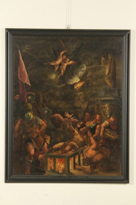 arte, antigua pintura, Tiziano, el martirio de San Lorenzo, El Escorial, cornelius Cort, antigua pintura, Lorenzo Comaleres, España, arte 500, 500