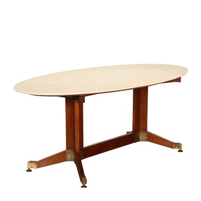 Vintage Oval Table in Painted Beech and Marble Italy 1960s