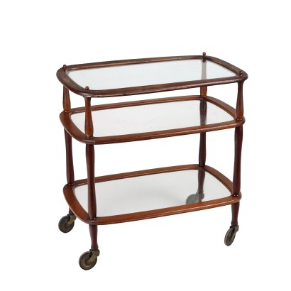 Vintage Service Trolley Beech Glass Italy 1950s