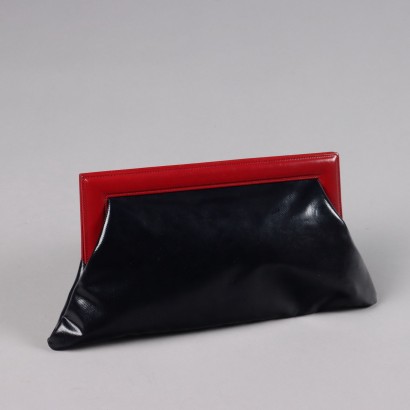 Pochette Vintage Noire et Rouge Plastique Cuir Italie Années 60