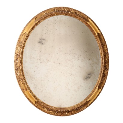 Ancient Oval Baroque Style Mirror Gilded Wood XX Century